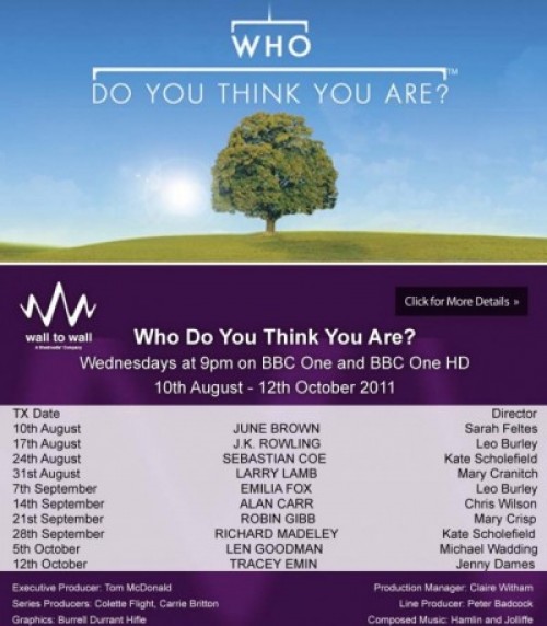'Who do you think you are?' programme dates autumn 2011